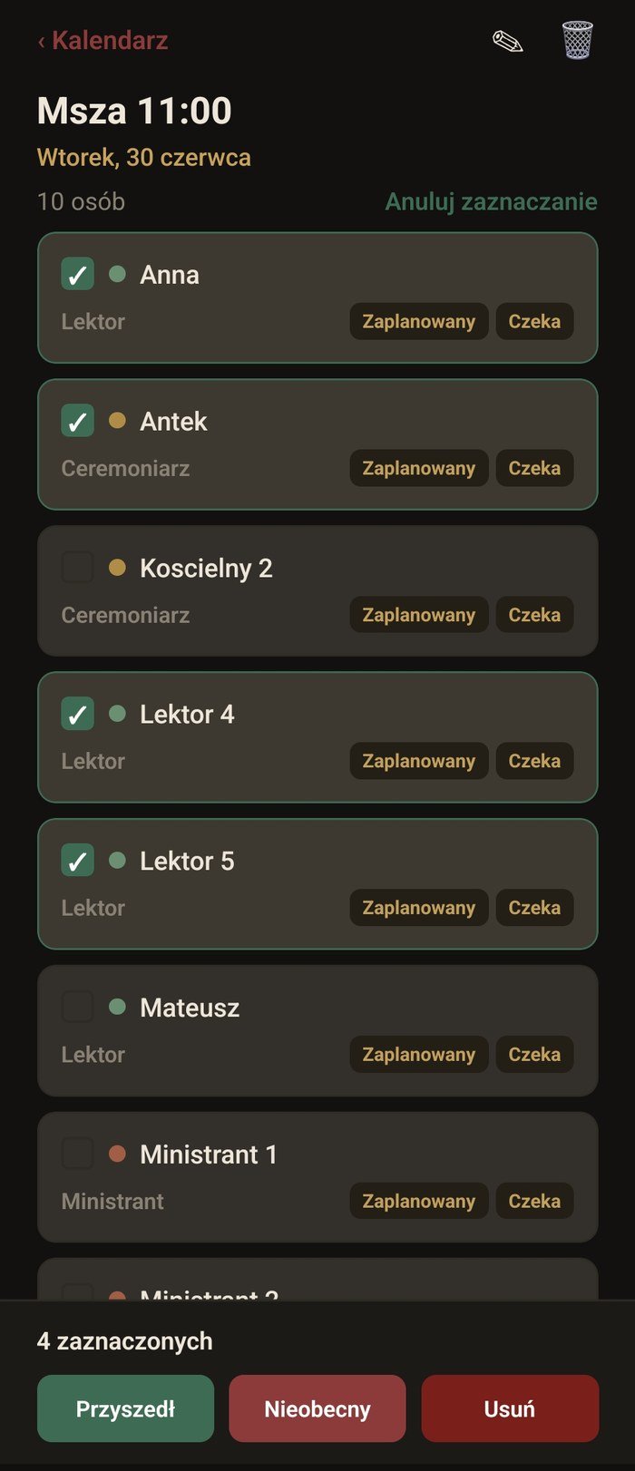 Zaznaczanie wielu osób naraz